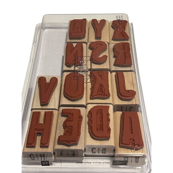 Stampin Up! Well-Worn Alphabet Rubber Stamp Set Of 28 Wooden Blocks - Picture 2 of 2